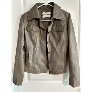 Ibana Rouge Lotus S Genuine‎ Leather Jacket Brown Pockets Long Sleeves Bikercore